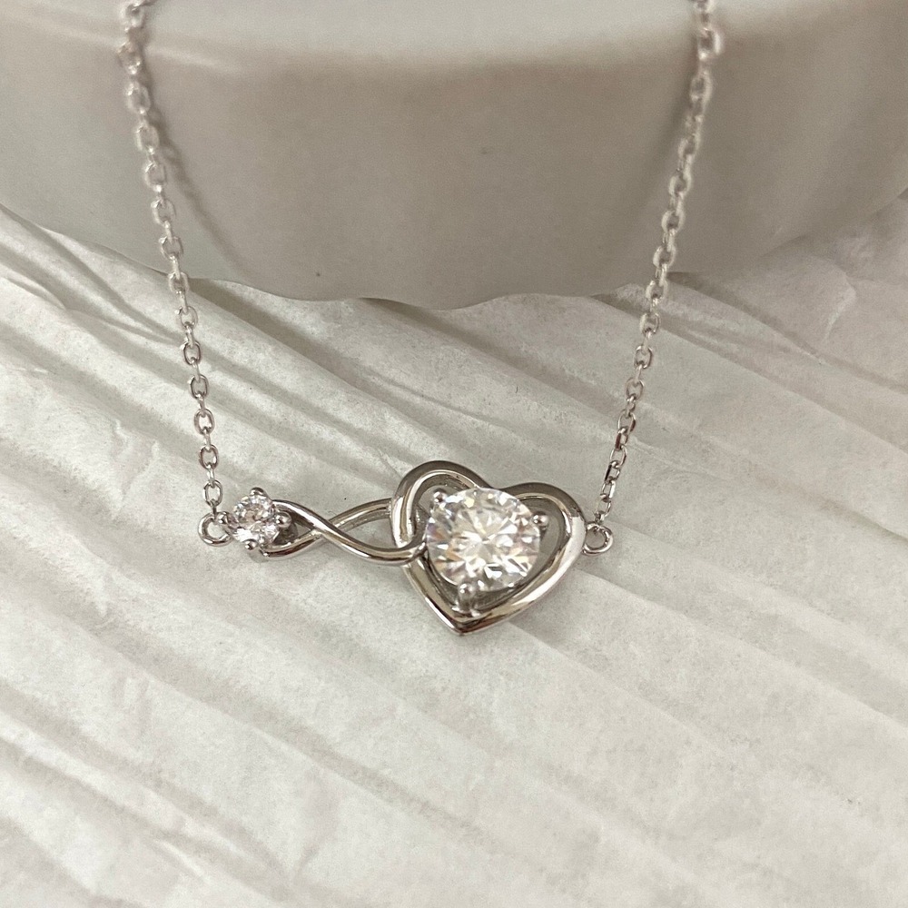 925 Sterling Silver 1CT Moissanite Infinity Heart Necklace NEW